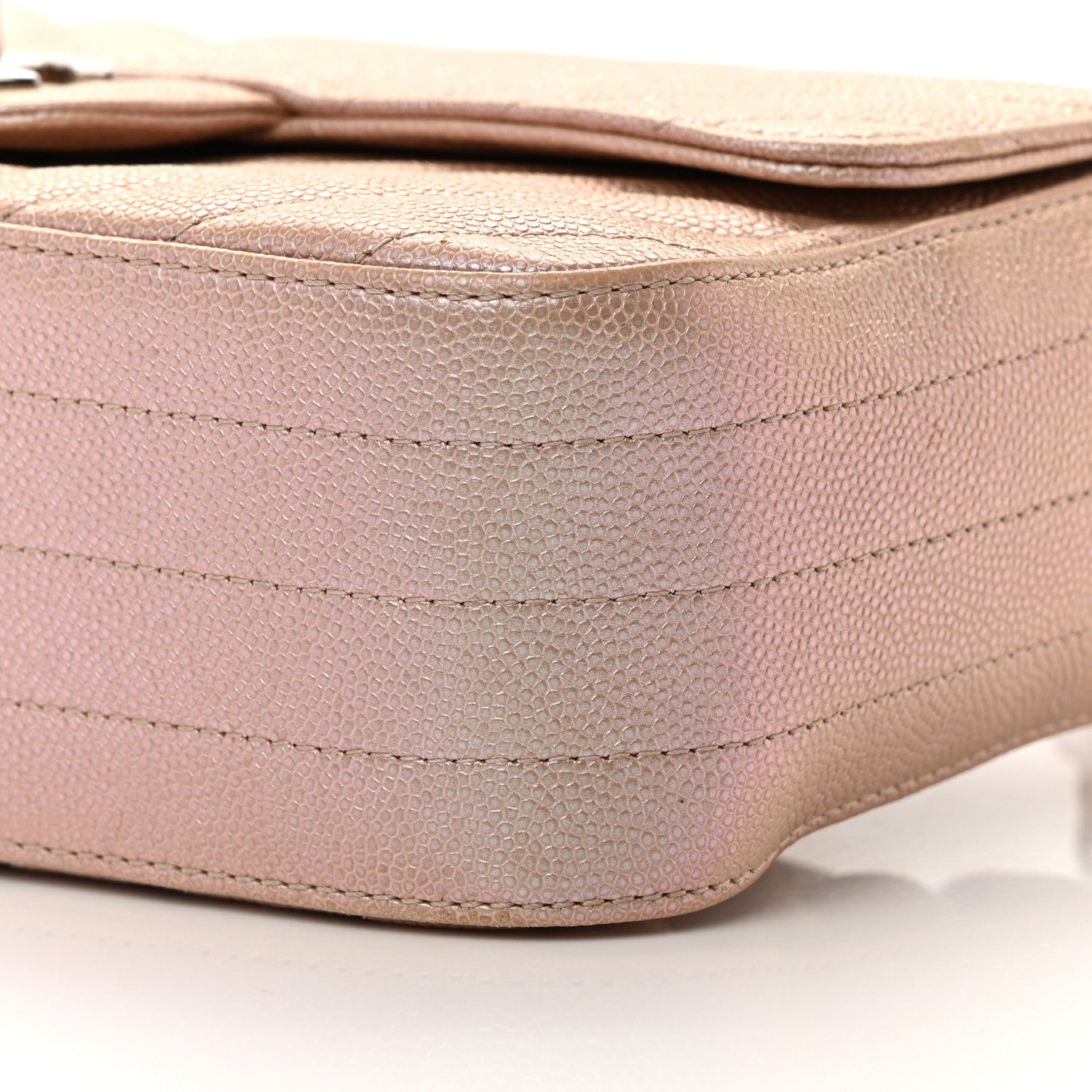 Chanel Iridescent Caviar Chevron Quilted Mini Rectangular Flap Light Gold 10 of 16