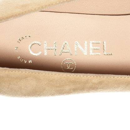 Chanel Suede Grosgrain Bow Cap Toe Pumps 36.5 Beige Black 6 of 7