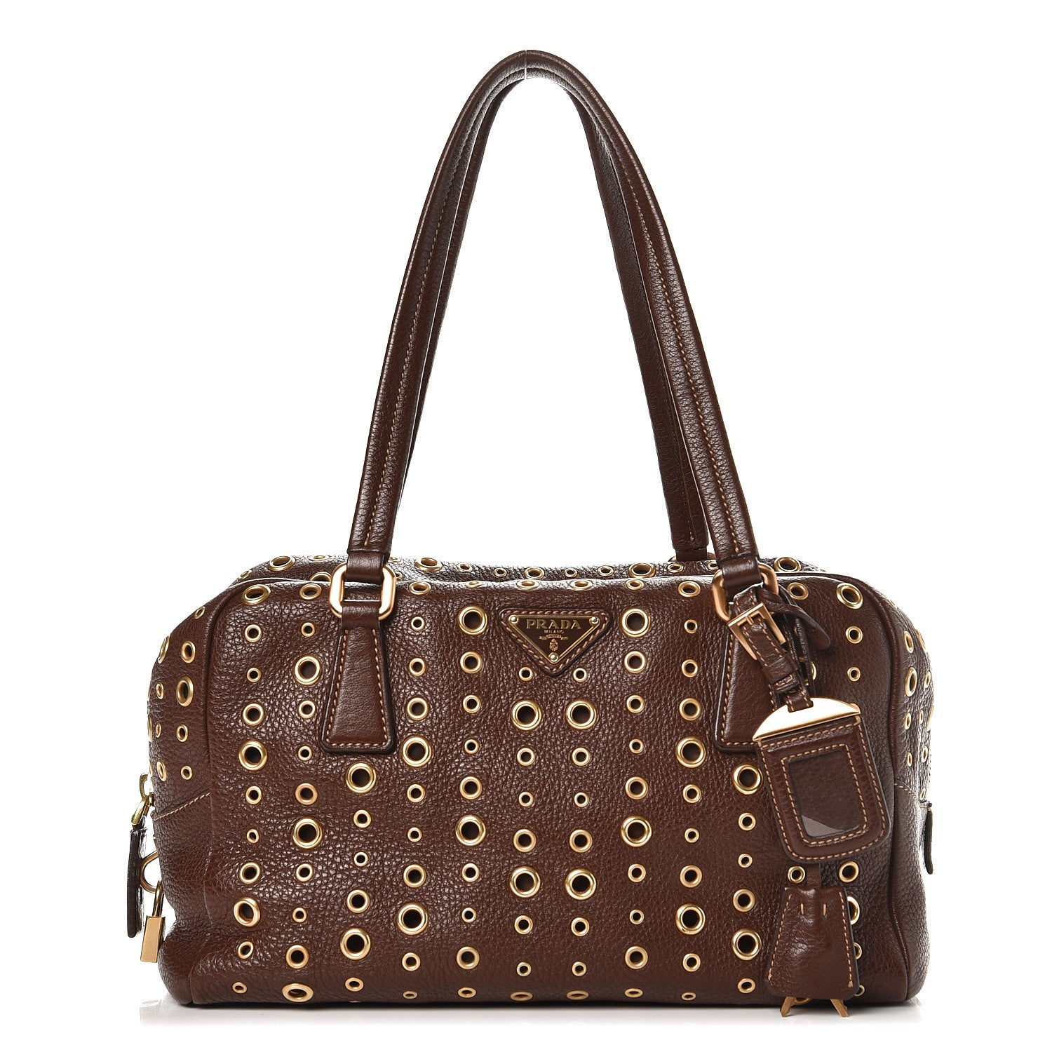 Prada Vitello Daino Grommet Satchel Bruciato 1 of 8