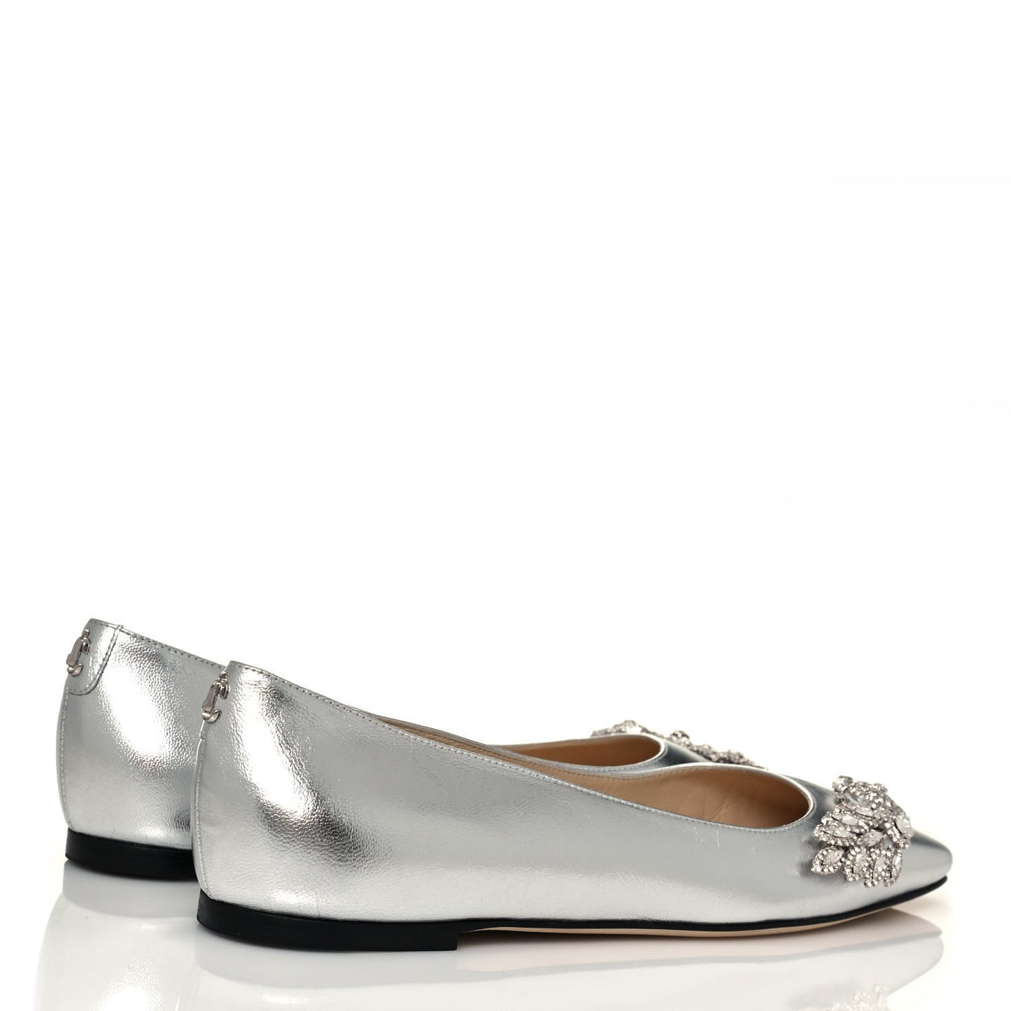 Metallic Calfskin Crystal Mirele Ballet Flat 38 Silver