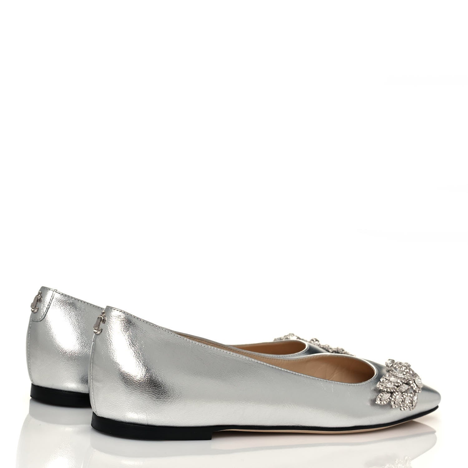 Jimmy Choo Metallic Calfskin Crystal Mirele Ballet Flat 38 Silver 4 of 8