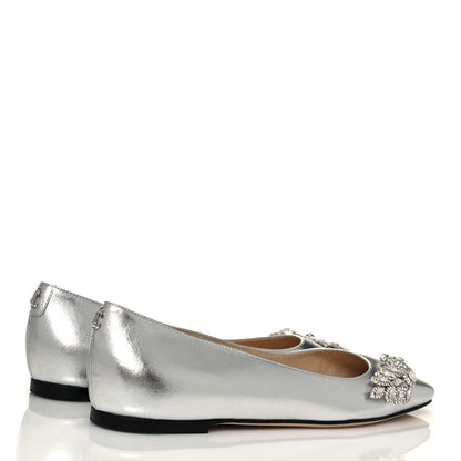 Jimmy Choo Metallic Calfskin Crystal Mirele Ballet Flat 38 Silver 4 of 8
