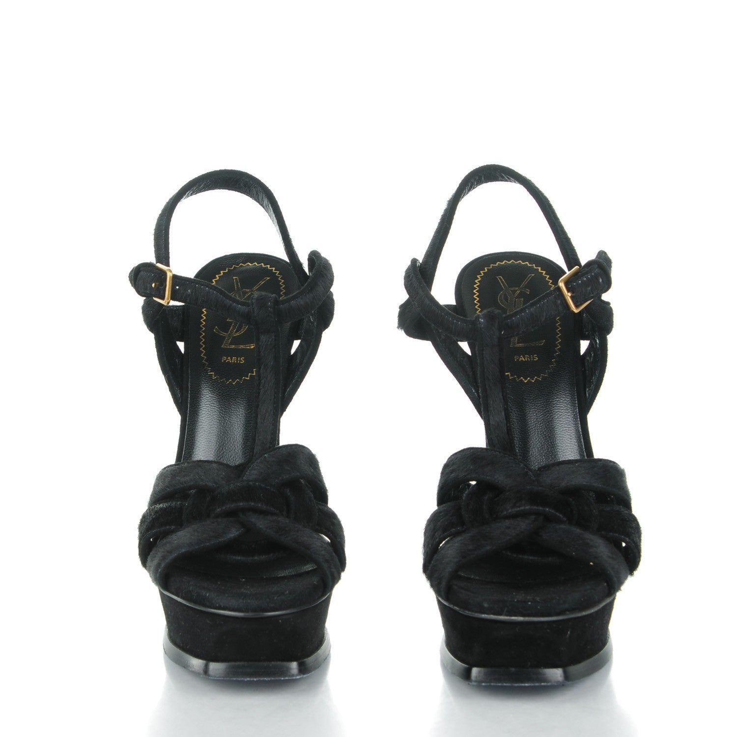Saint Laurent Suede Pony Hair Tribute 105 Platform Sandals 37 Black 2 of 9