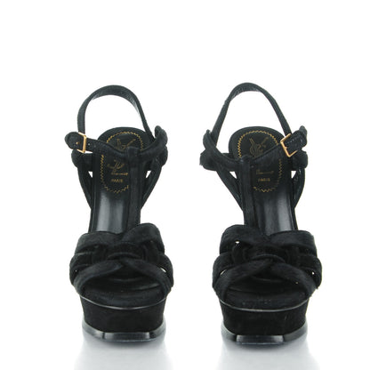 Saint Laurent Suede Pony Hair Tribute 105 Platform Sandals 37 Black 2 of 9