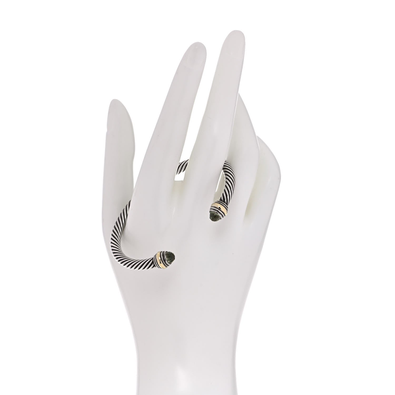 David Yurman Sterling Silver 14K Yellow Gold Prasiolite 5mm Cable Classics Bracelet 2 of 5