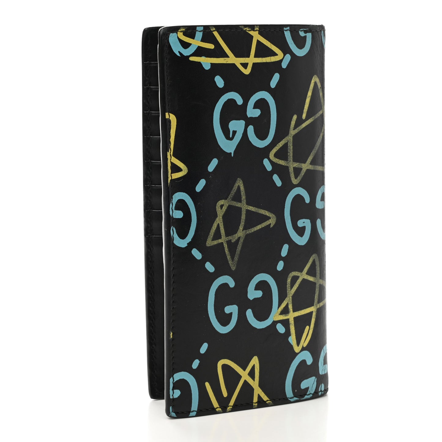 Calfskin GucciGhost Bi-Fold Long Wallet Black New Acquamarine