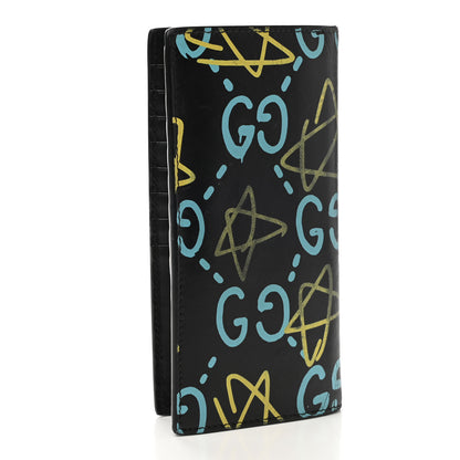 Gucci Calfskin GucciGhost Bi-Fold Long Wallet Black New Acquamarine 3 of 8