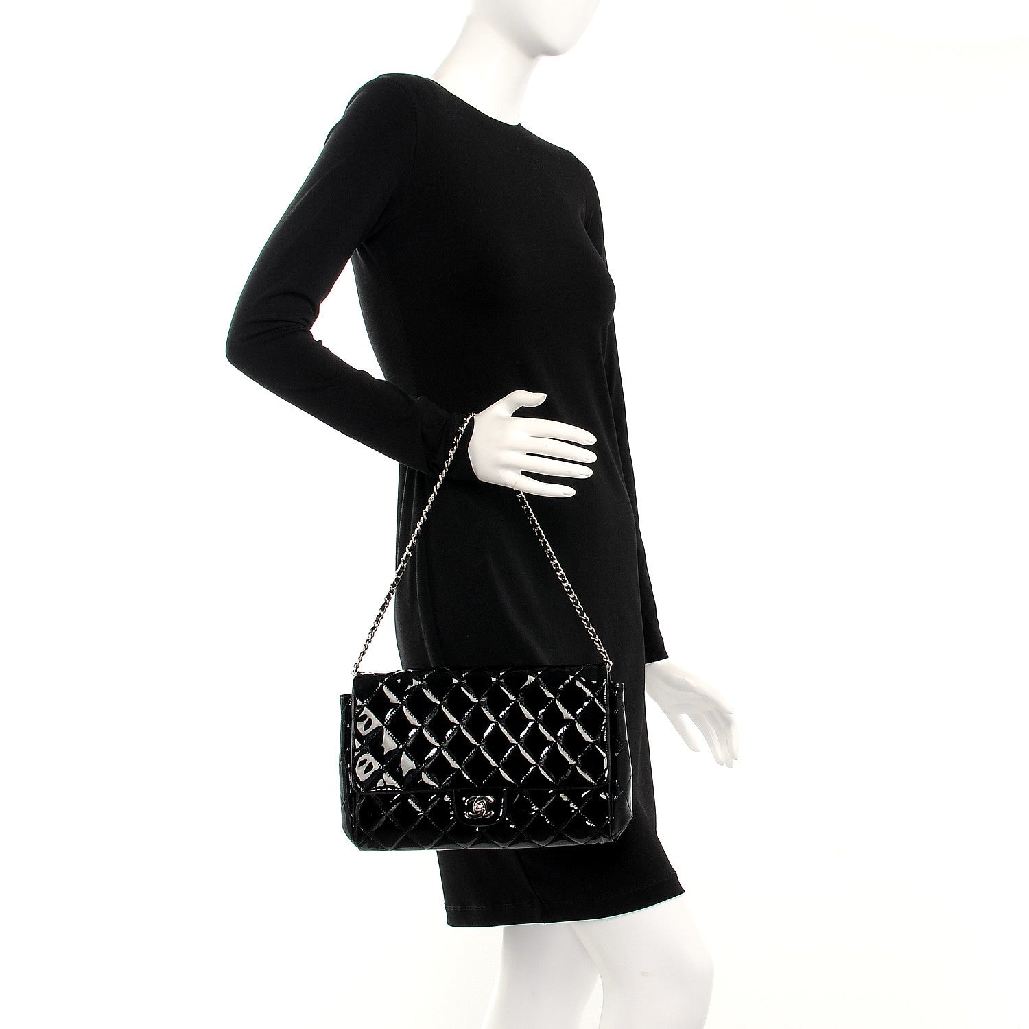 Chanel Patent Quilted Clutch with Chain Flap Black 2 of 7