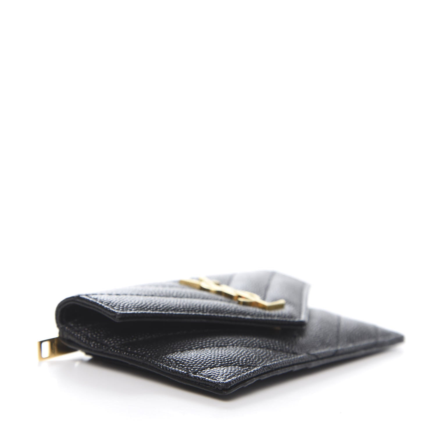 Saint Laurent Grain De Poudre Matelasse Chevron Monogram Compact Wallet Black 4 of 7