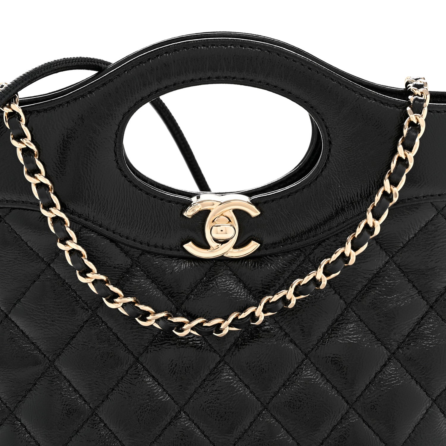 Chanel Shiny Crumpled Calfskin Quilted Mini 31 Shopping Bag Black 8 of 11