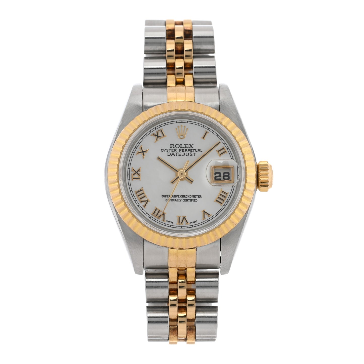 Stainless Steel 18K Yellow Gold 26mm Oyster Perpetual Datejust Watch White Roman 79173