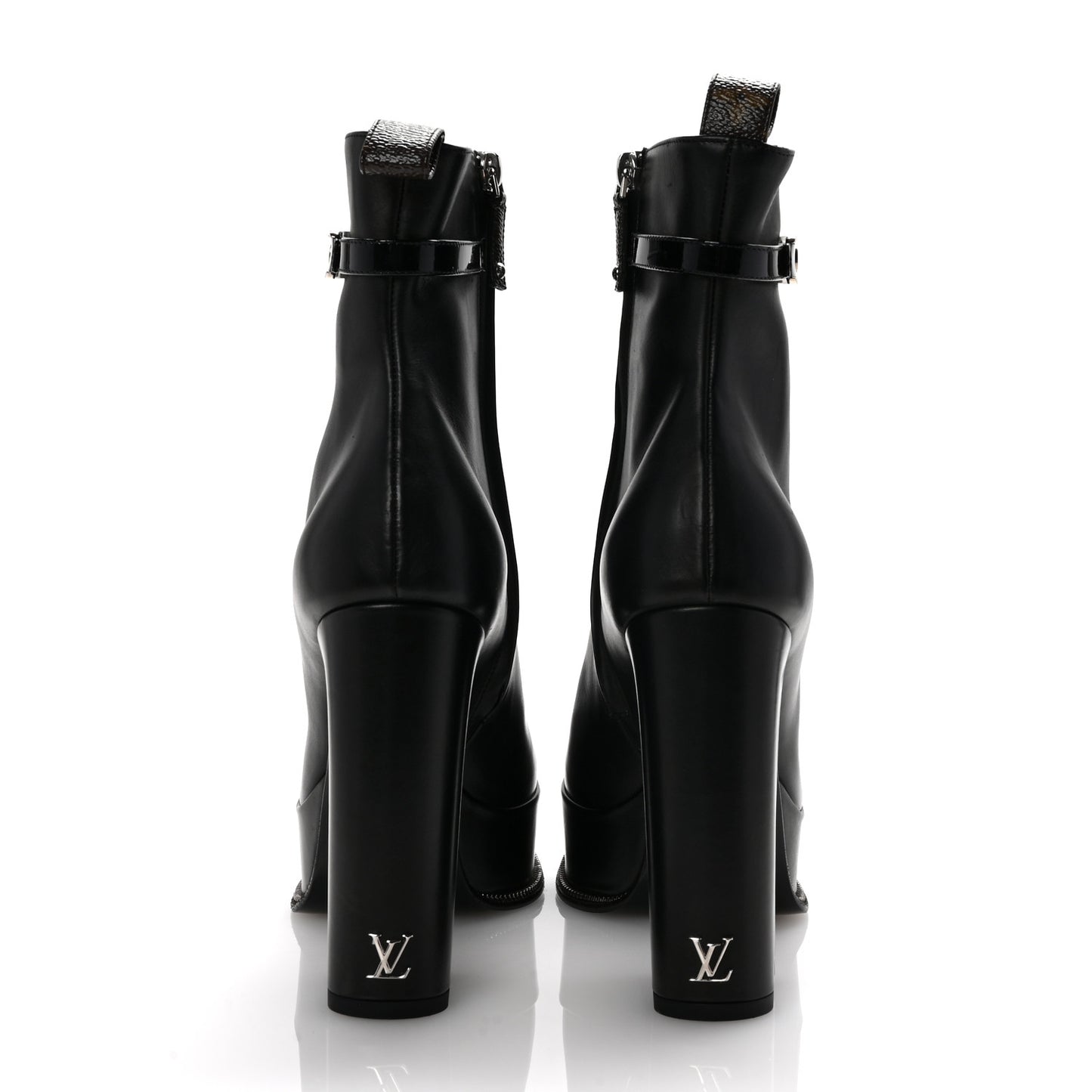 Calfskin Monogram Platform Ankle Boots 39 Black