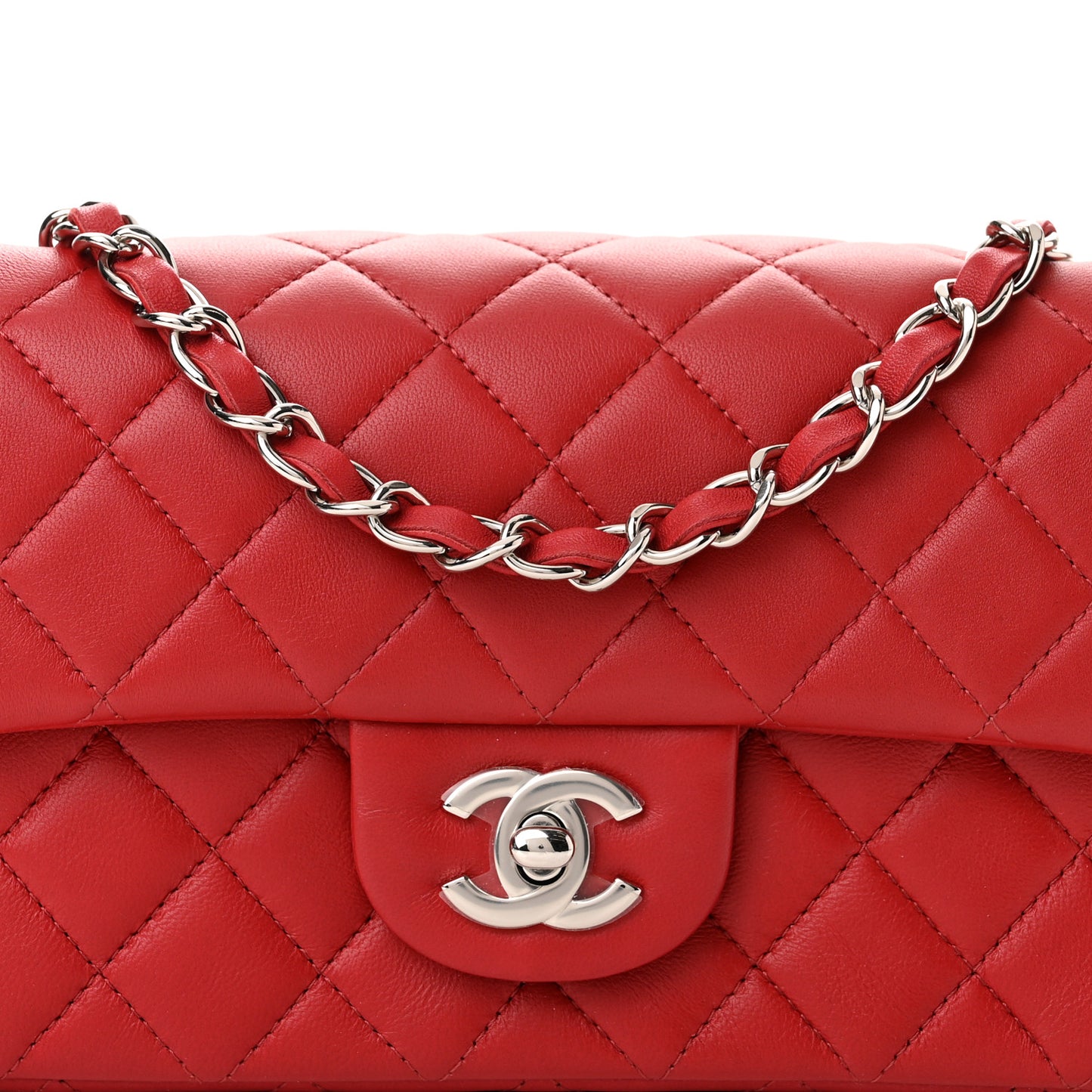 Lambskin Quilted Mini Rectangular Flap Red