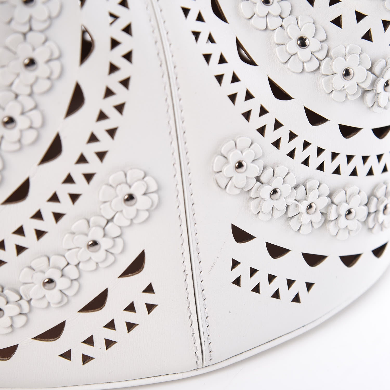 Alaia Calfskin Lux Laser Cut Studded Shoulder Bag White 8 of 14