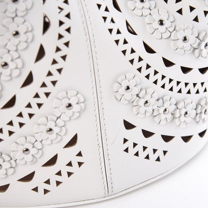 Alaia Calfskin Lux Laser Cut Studded Shoulder Bag White 8 of 14
