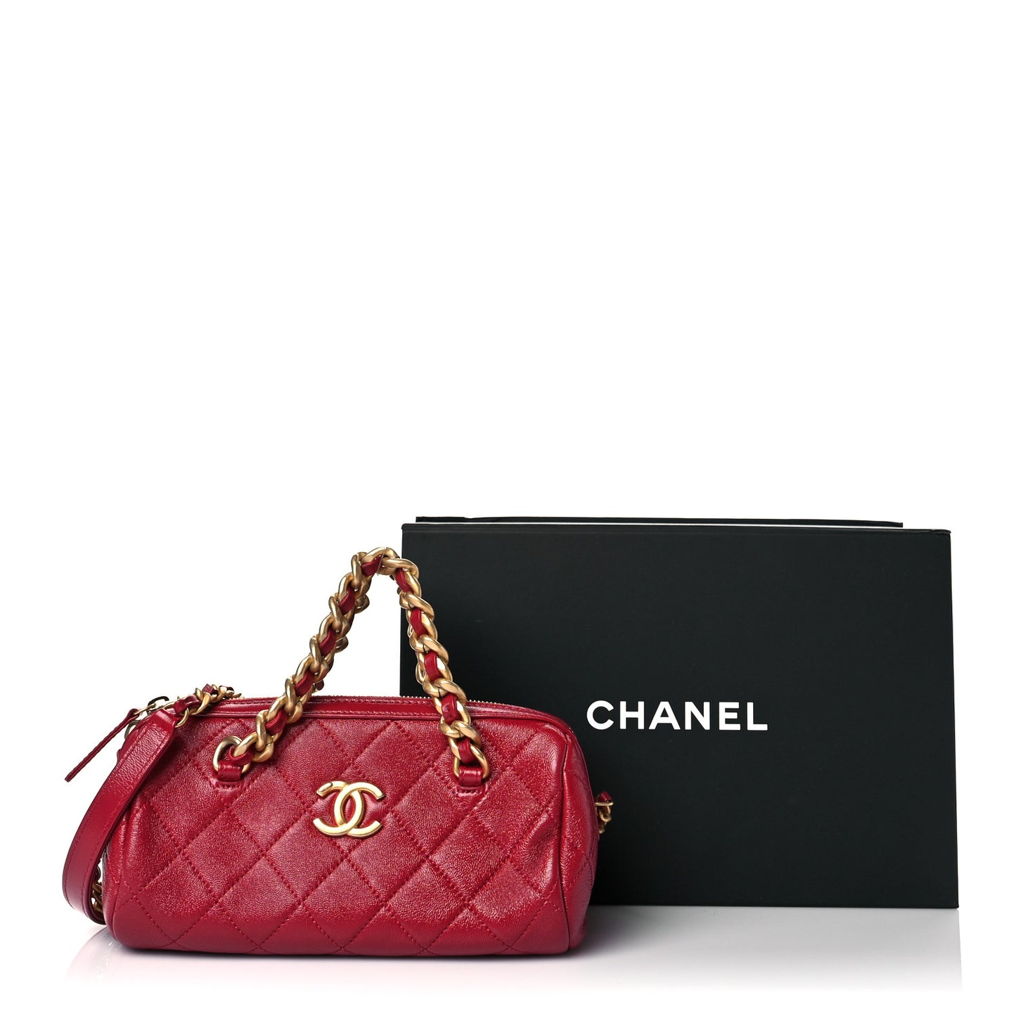Shiny Lambskin Quilted Small Fashion Therapy Bowling Bag Dark Pink
