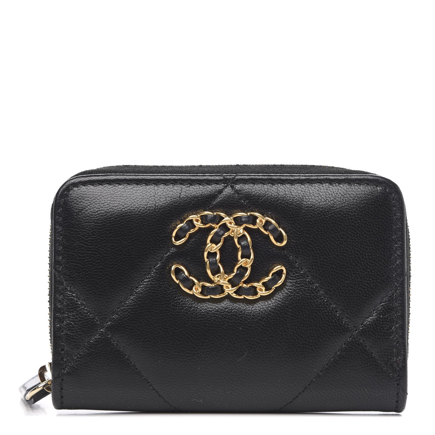 Chanel Lambskin Quilted Chanel 19 Zip Around Coin Purse Wallet Black 1 of 8