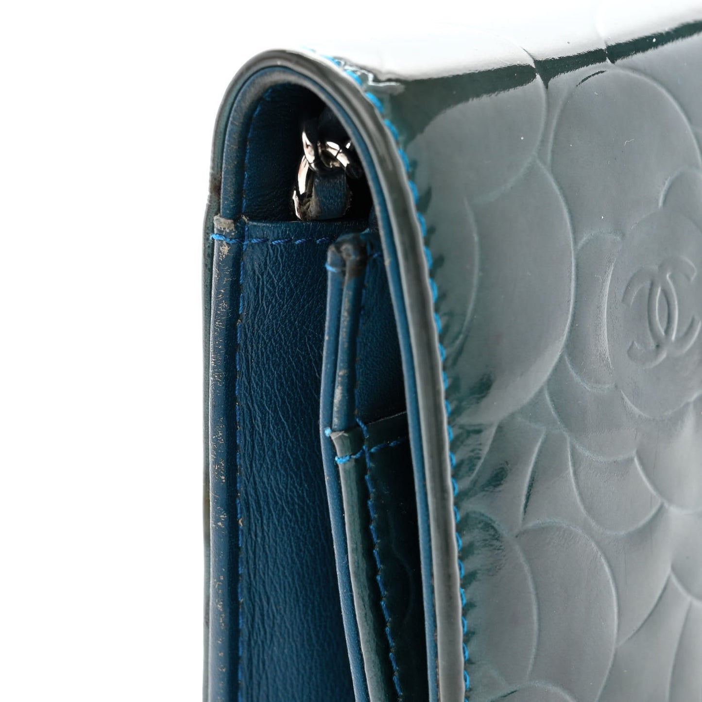 Patent Camellia Wallet on Chain WOC Royal Blue