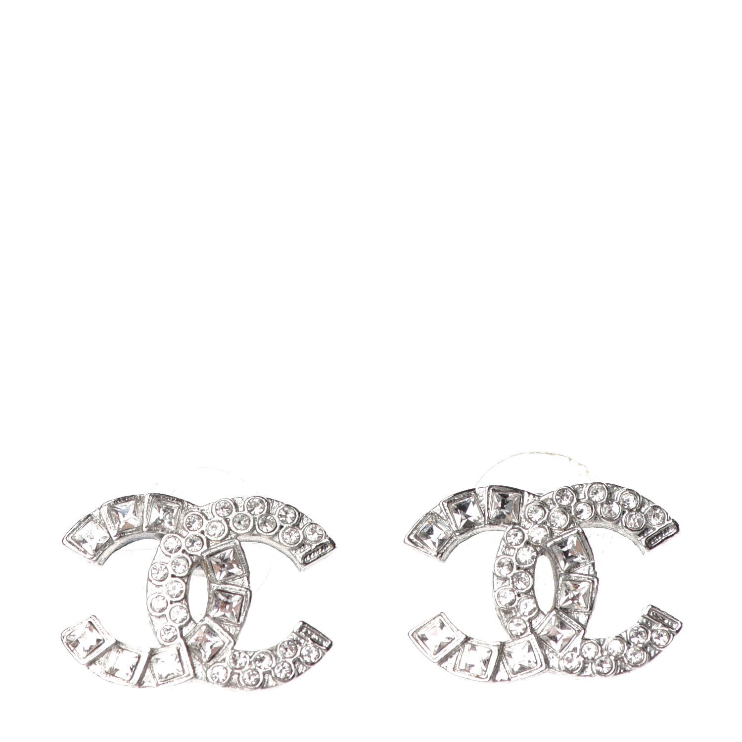 Chanel Baguette Crystal CC Earrings Silver 1 of 4