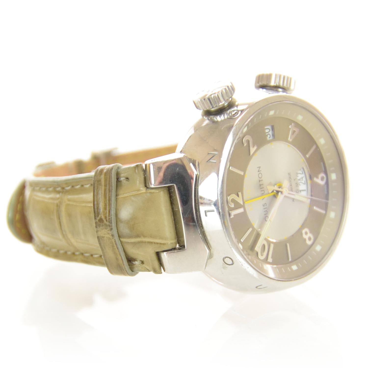 Louis Vuitton Stainless Steel Alligator 41mm Tambour Reveil GMT Automatic Watch 2 of 8