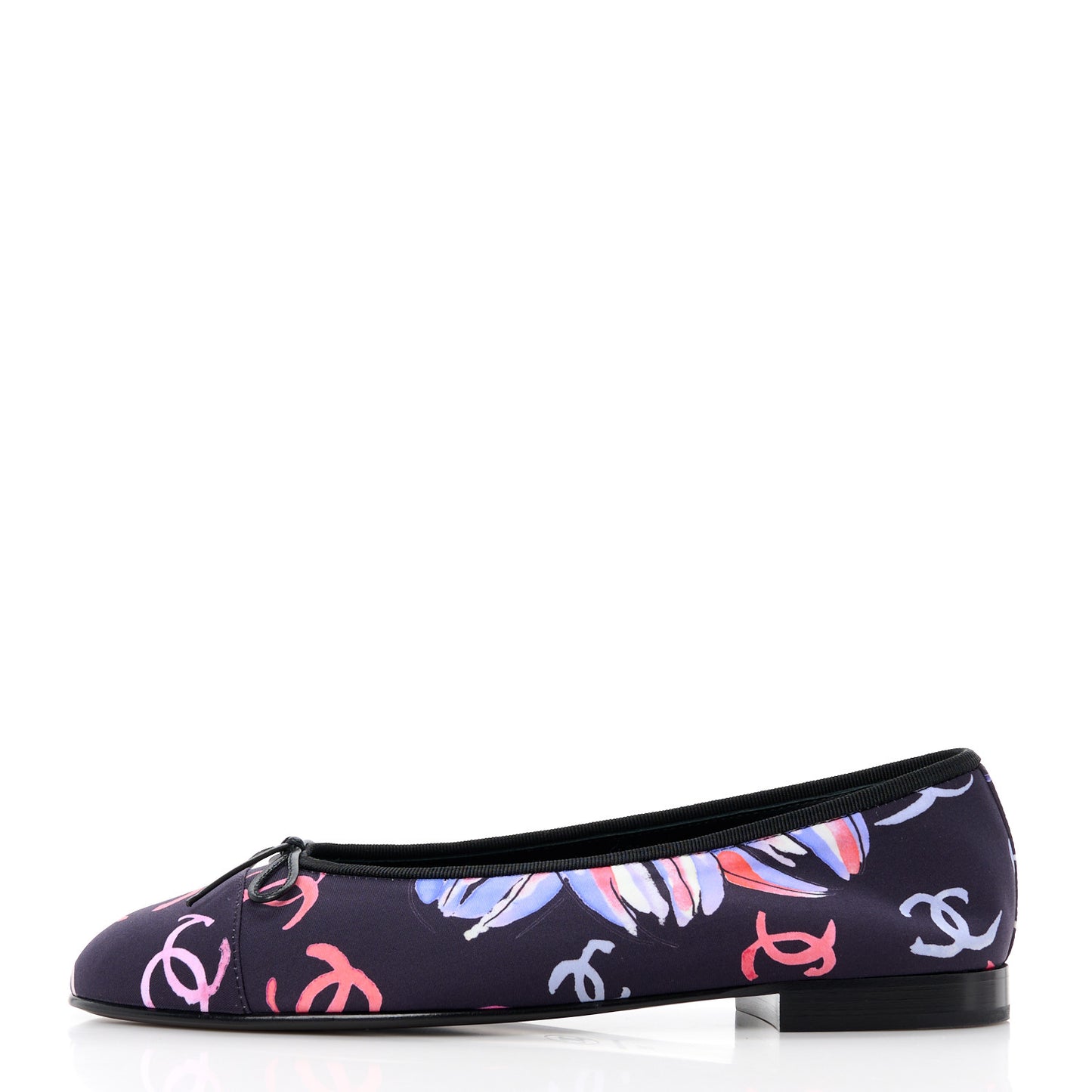 Printed Stretch Jersey Cap Toe Ballerina Flats 39 Black Multicolor
