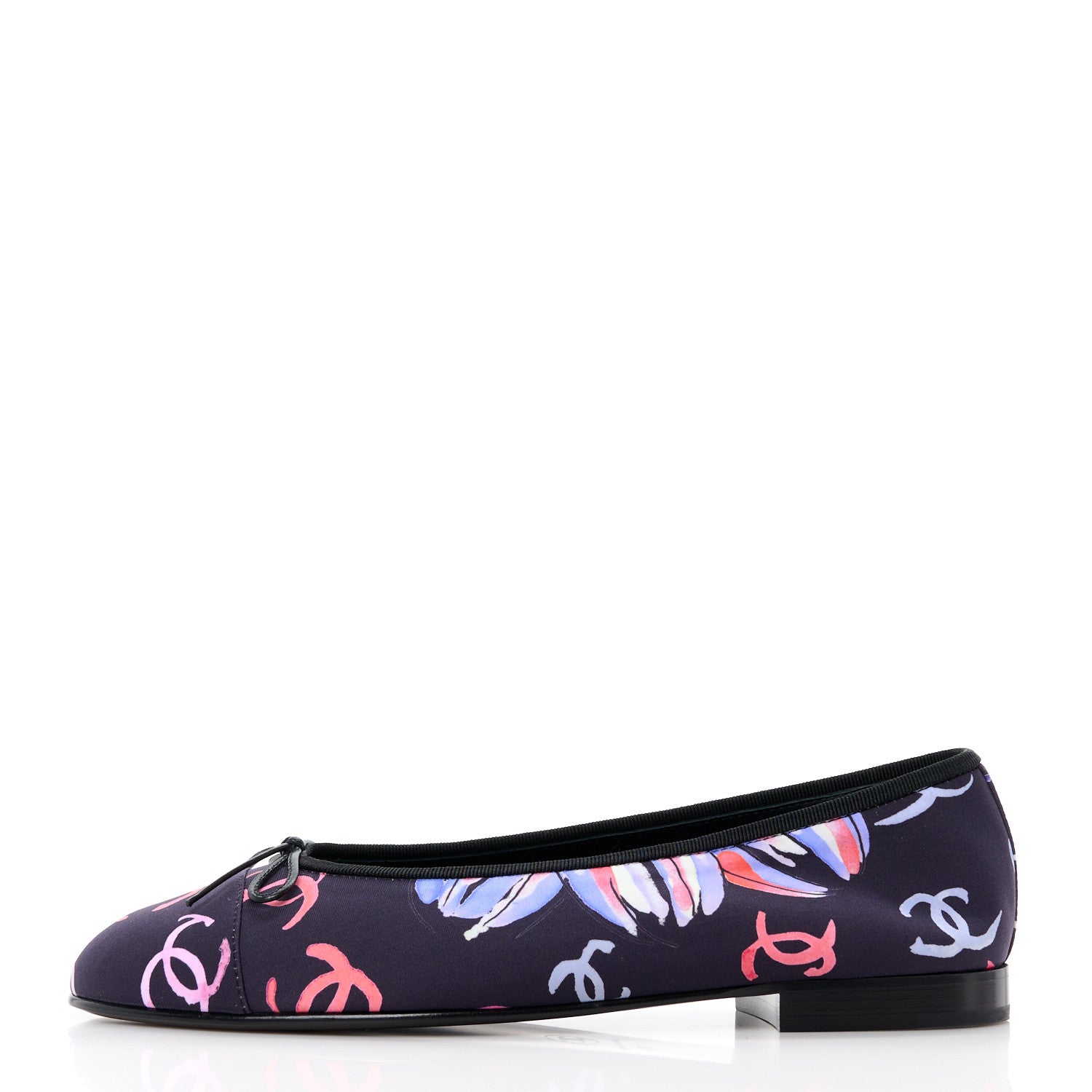 Chanel Printed Stretch Jersey Cap Toe Ballerina Flats 39 Black Multicolor 1 of 8