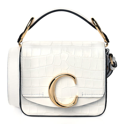 Chloe Calfskin Crocodile Embossed Mini C Double Carry Brilliant White 1 of 9