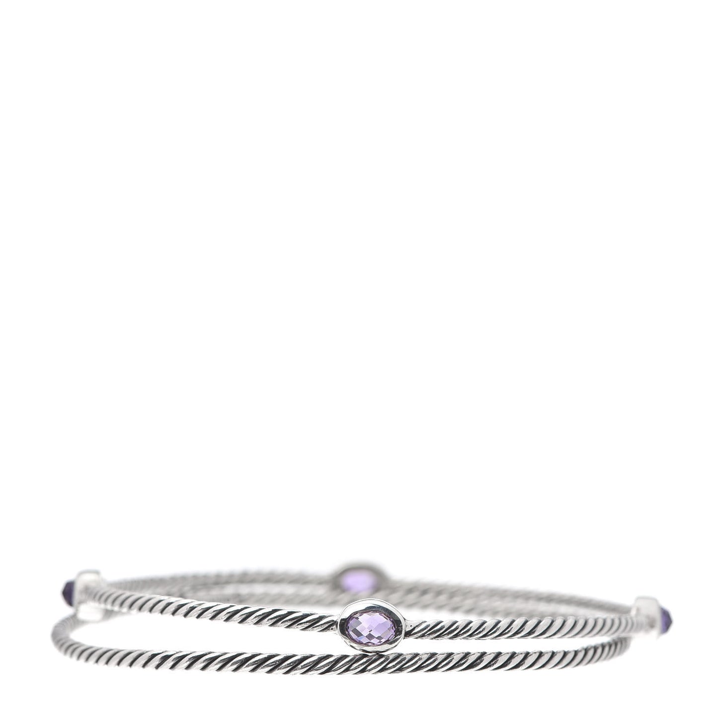 Sterling Silver Amethyst Color Classics Cable Bangle Bracelet Set of 2
