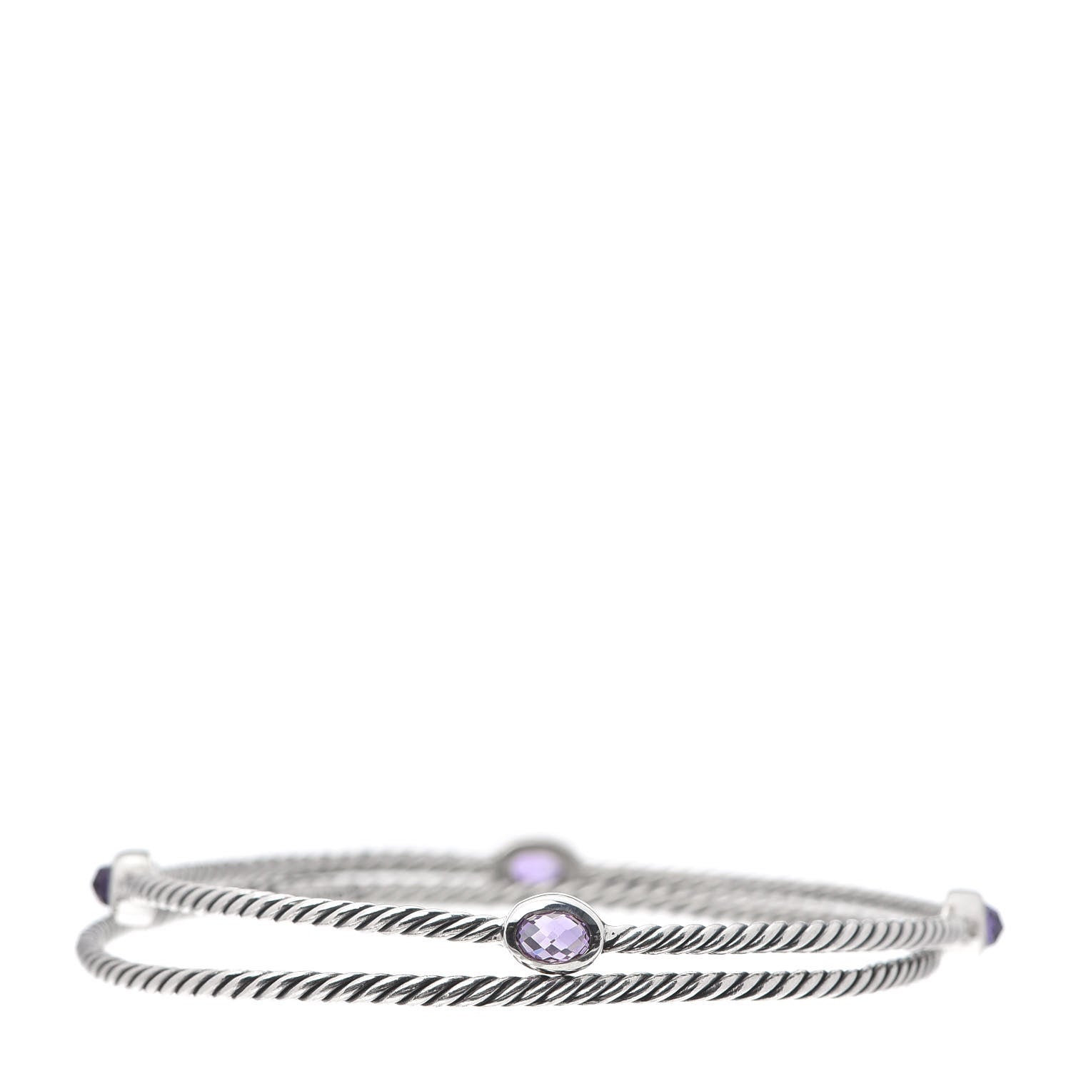David Yurman Sterling Silver Amethyst Color Classics Cable Bangle Bracelet Set of 2 1 of 5