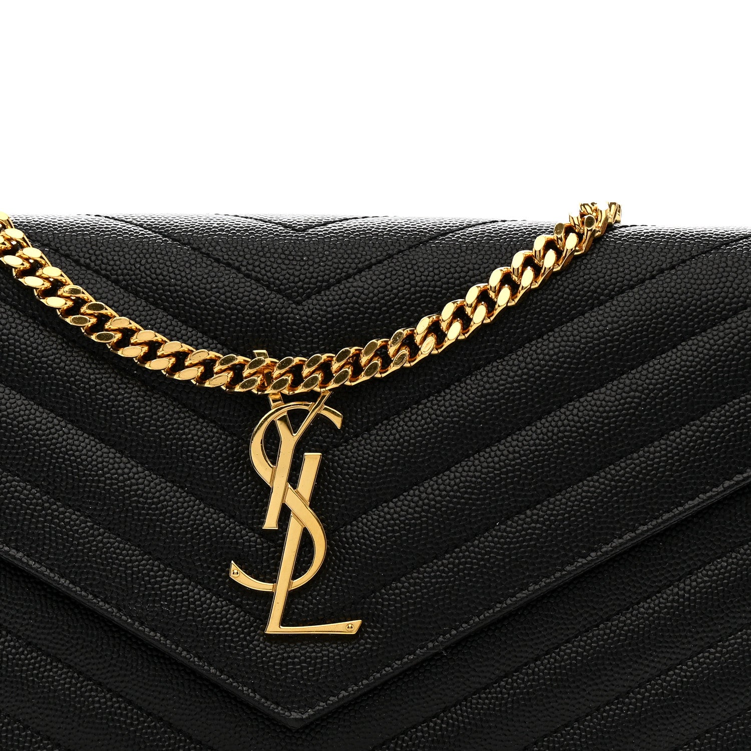 Saint Laurent Grain De Poudre Matelasse Chevron Monogram Chain Wallet Black 7 of 11