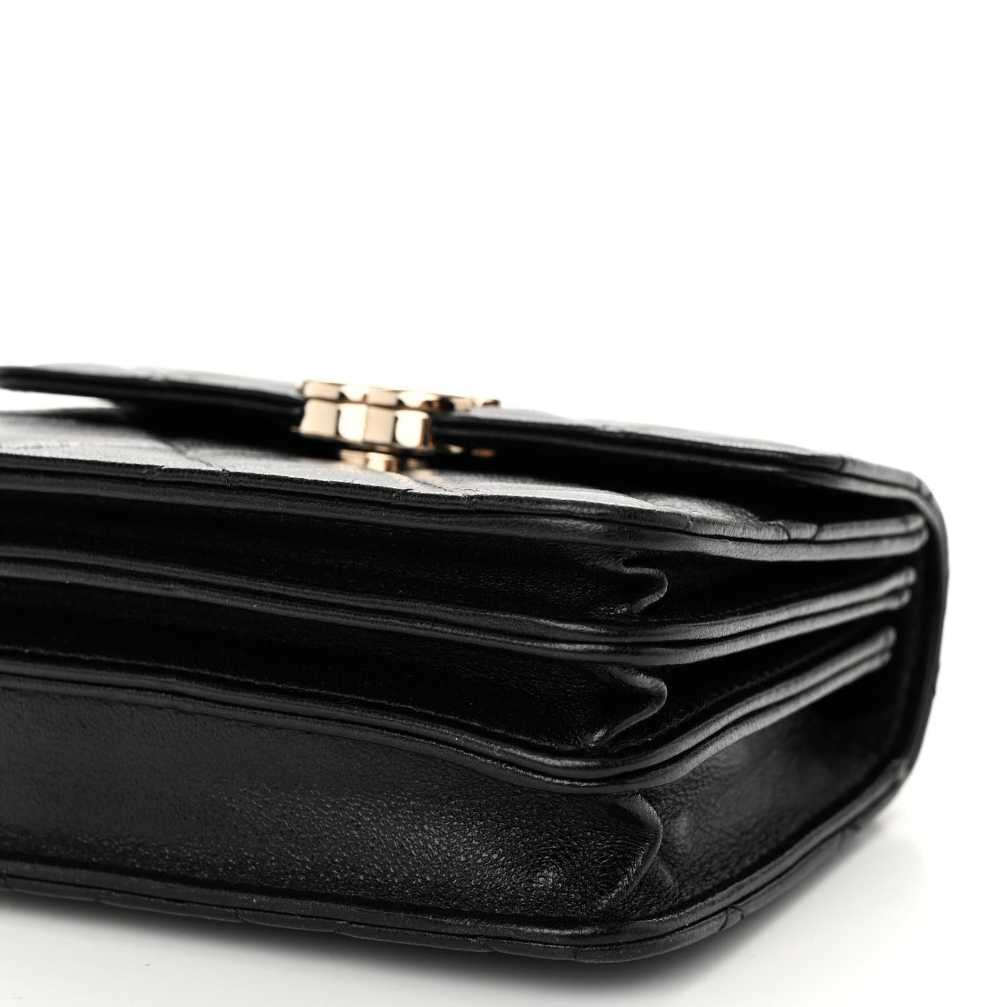 Lambskin Quilted Top Handle Flap Clutch With Chain Black