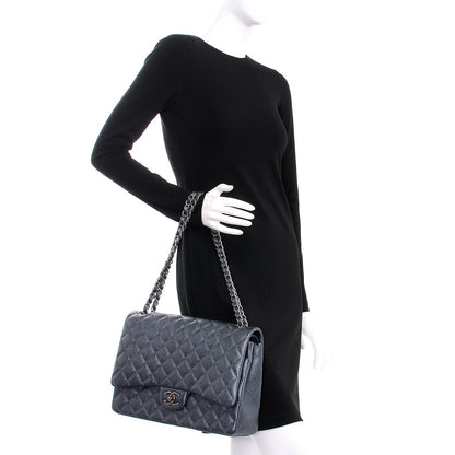 Chanel Metallic Caviar Quilted Maxi Double Flap Charcoal 3 of 8