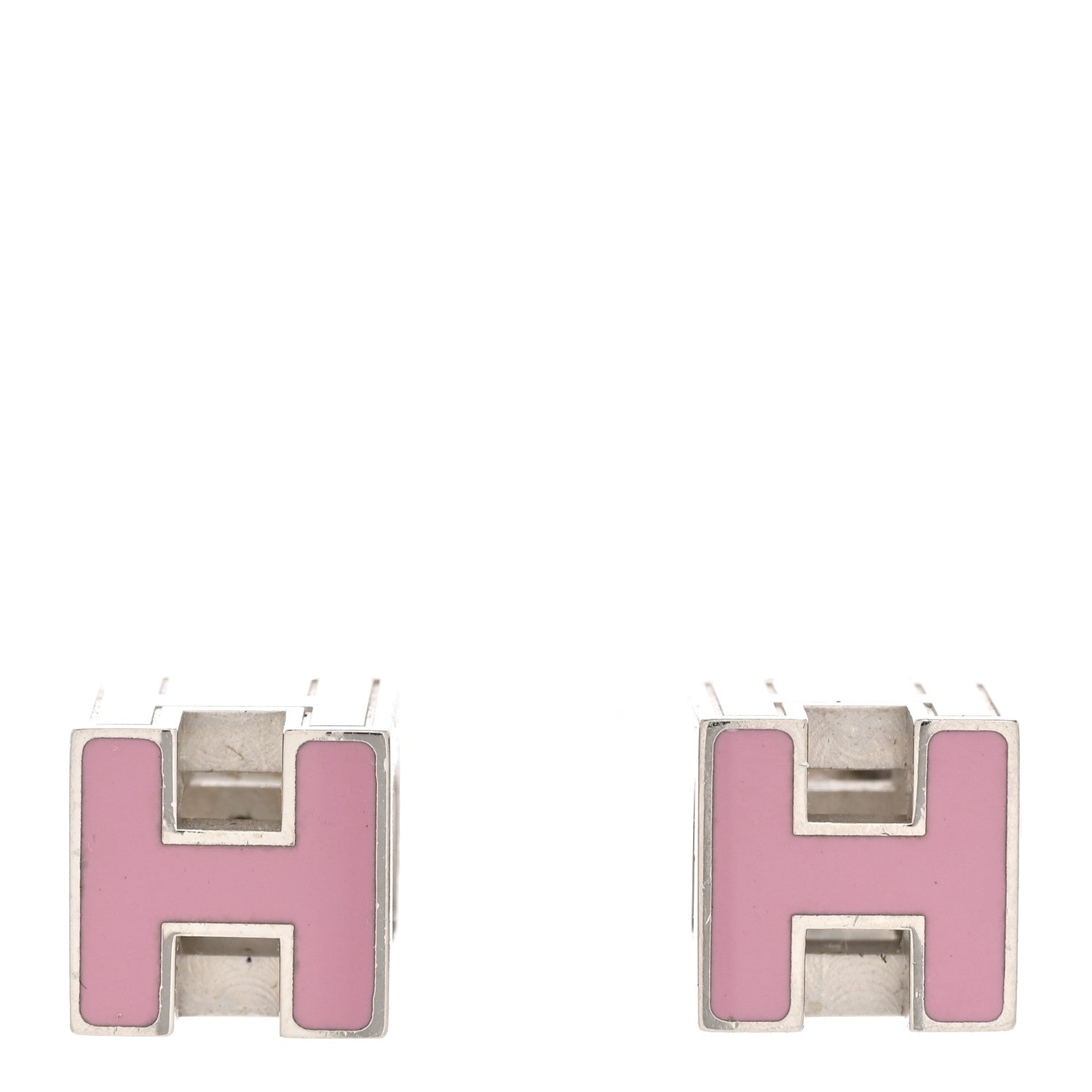 Hermes Palladium Cage d'H Earrings Rose Dragee 1 of 4