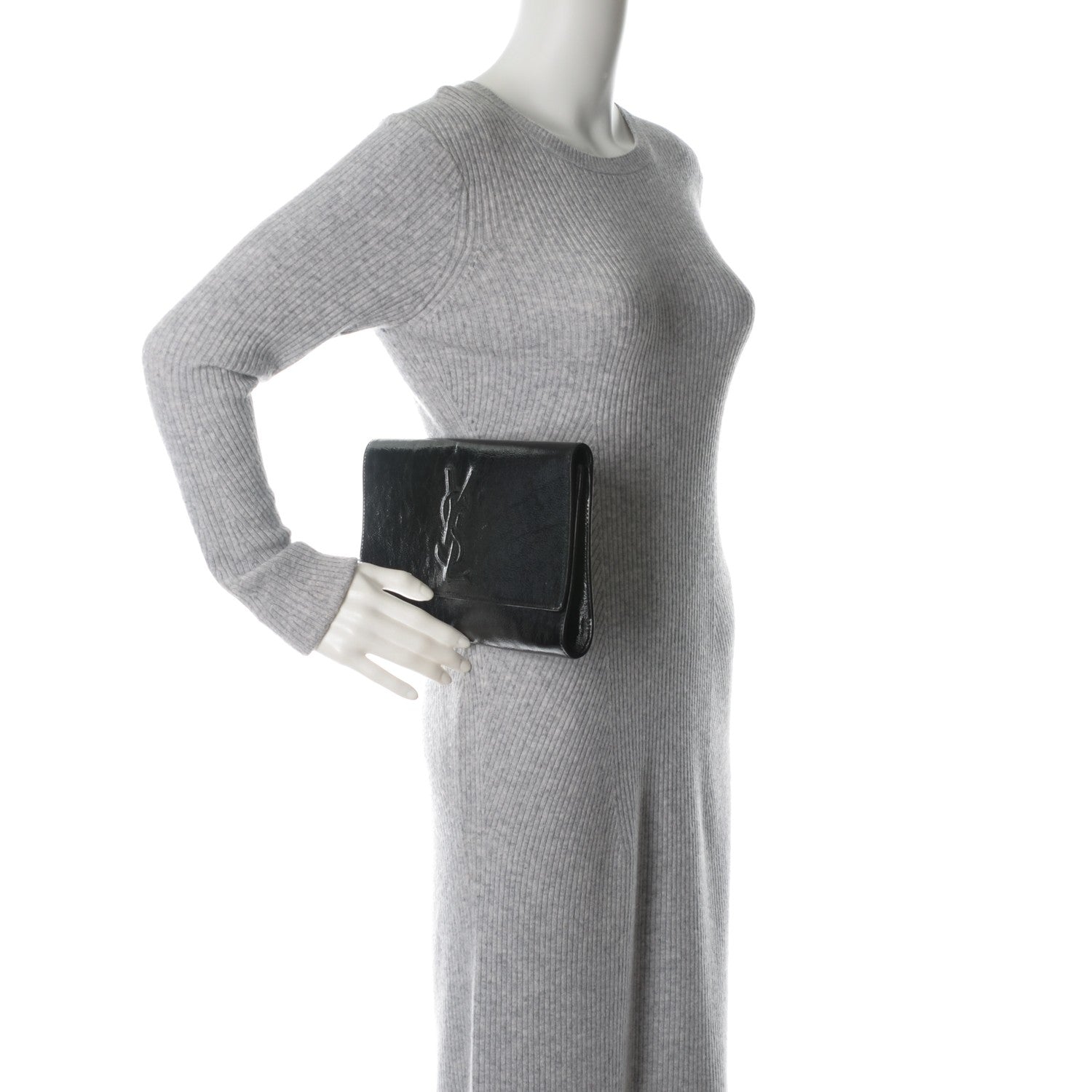 Saint Laurent Textured Patent Monogram Large Belle De Jour Clutch Black 2 of 7