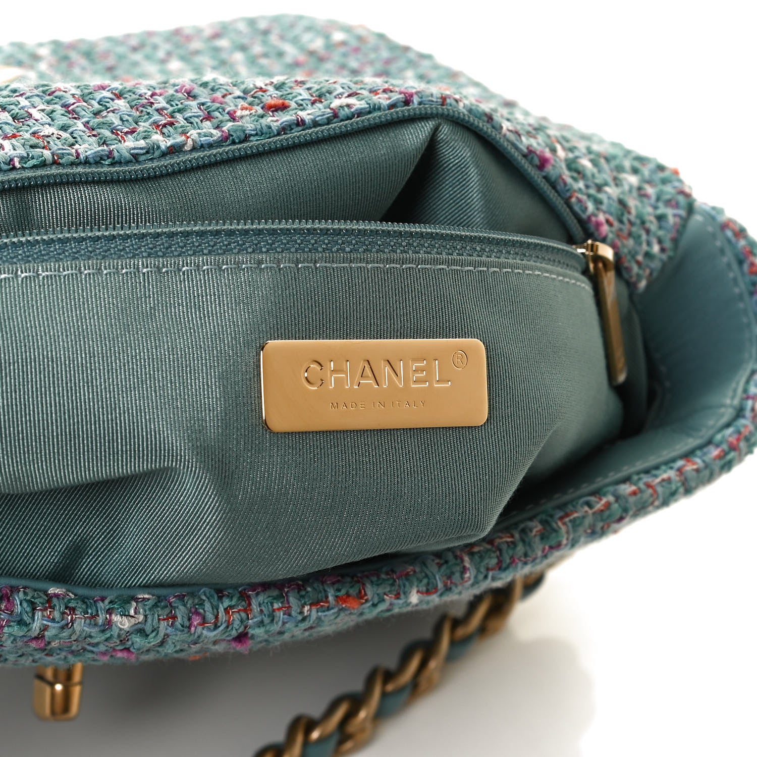 Chanel Tweed Quilted Medium Chanel 19 Flap Blue Multicolor 5 of 9