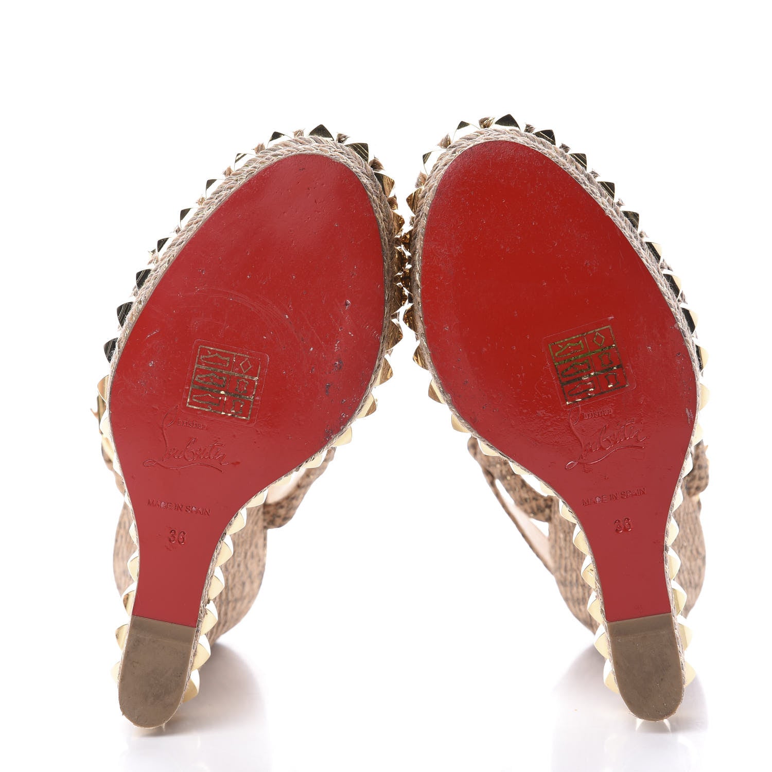 Christian Louboutin Cork Python Embossed Cataclou 140 Wedge Sandals 36 Beige 5 of 11