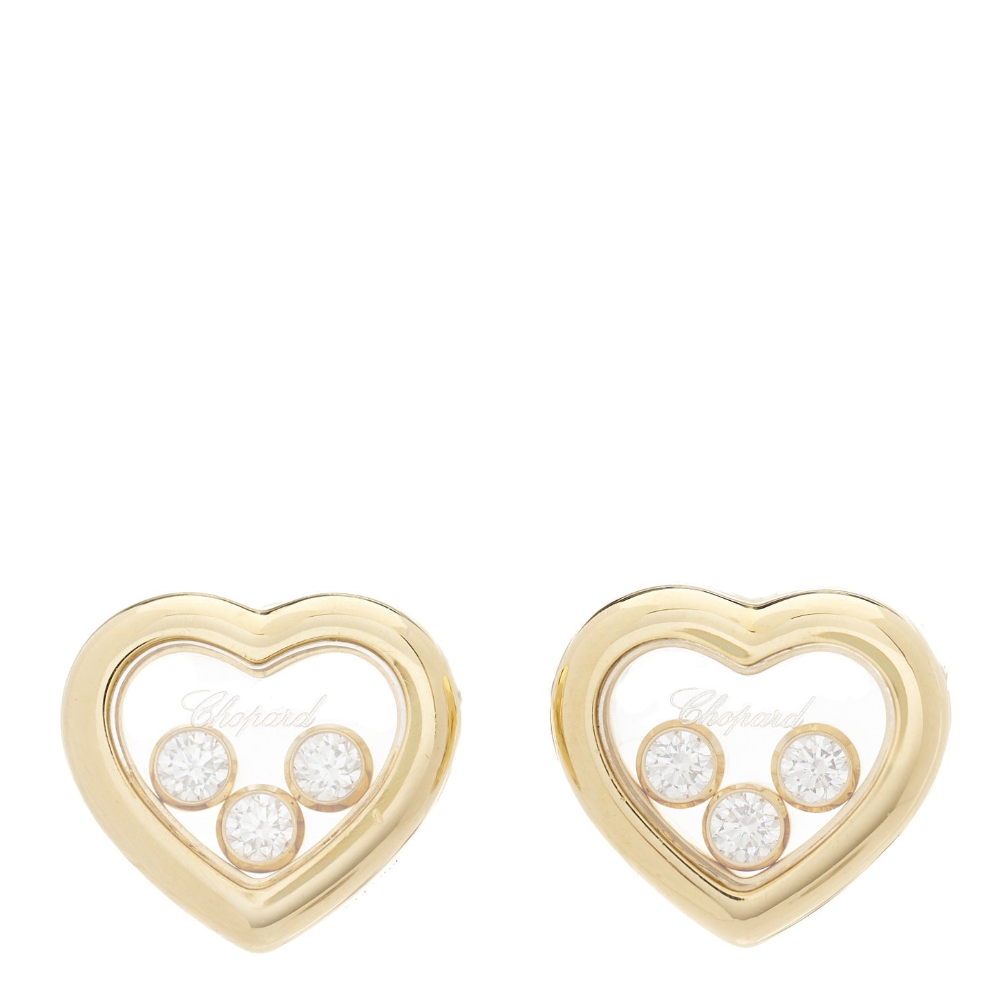 18K Yellow Gold 3 Happy Diamonds Icons Heart Earrings