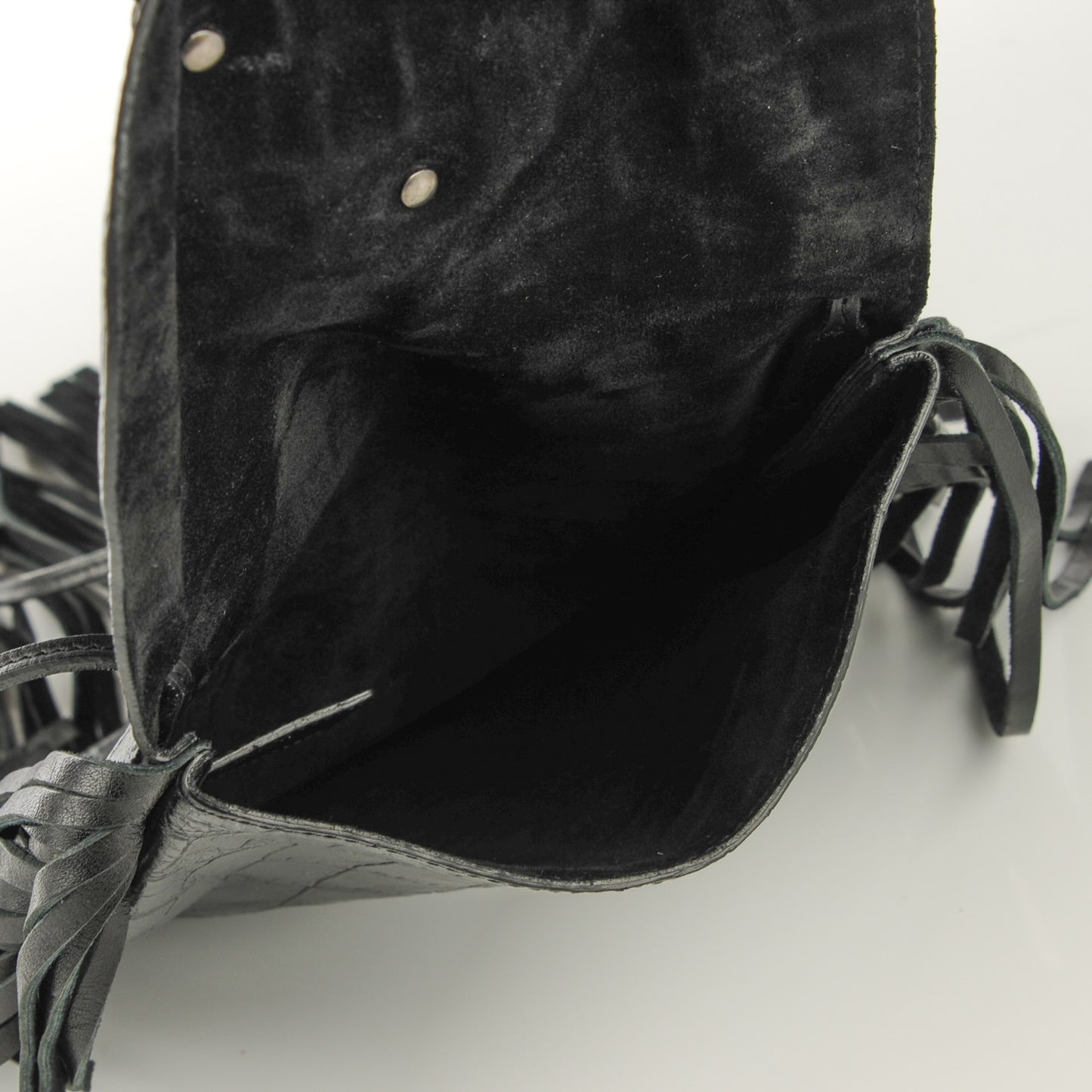 Calfskin Crocodile Embossed Tasseled Flat Anita Bag Black