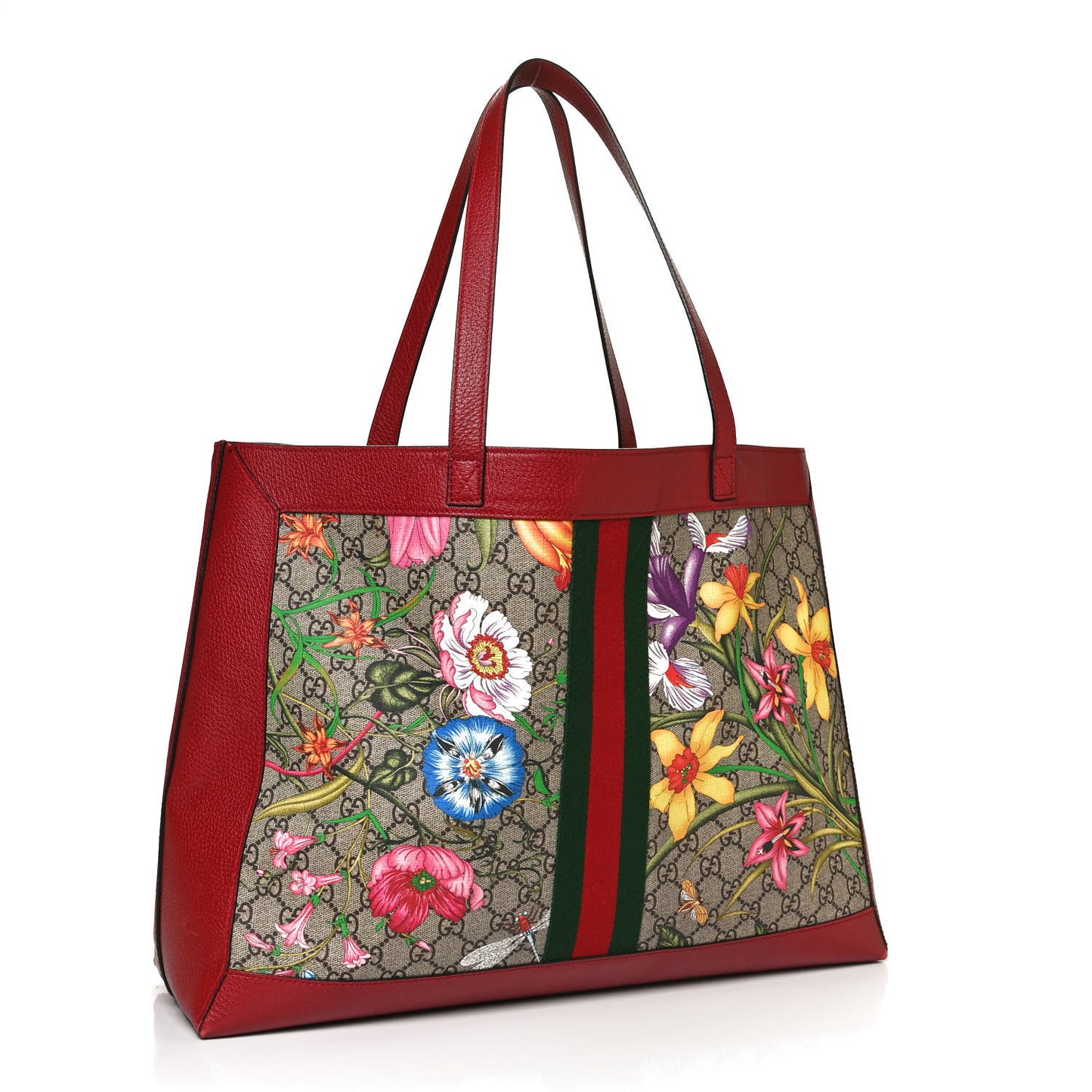 GG Supreme Monogram Flora Web Large Ophidia Tote Red