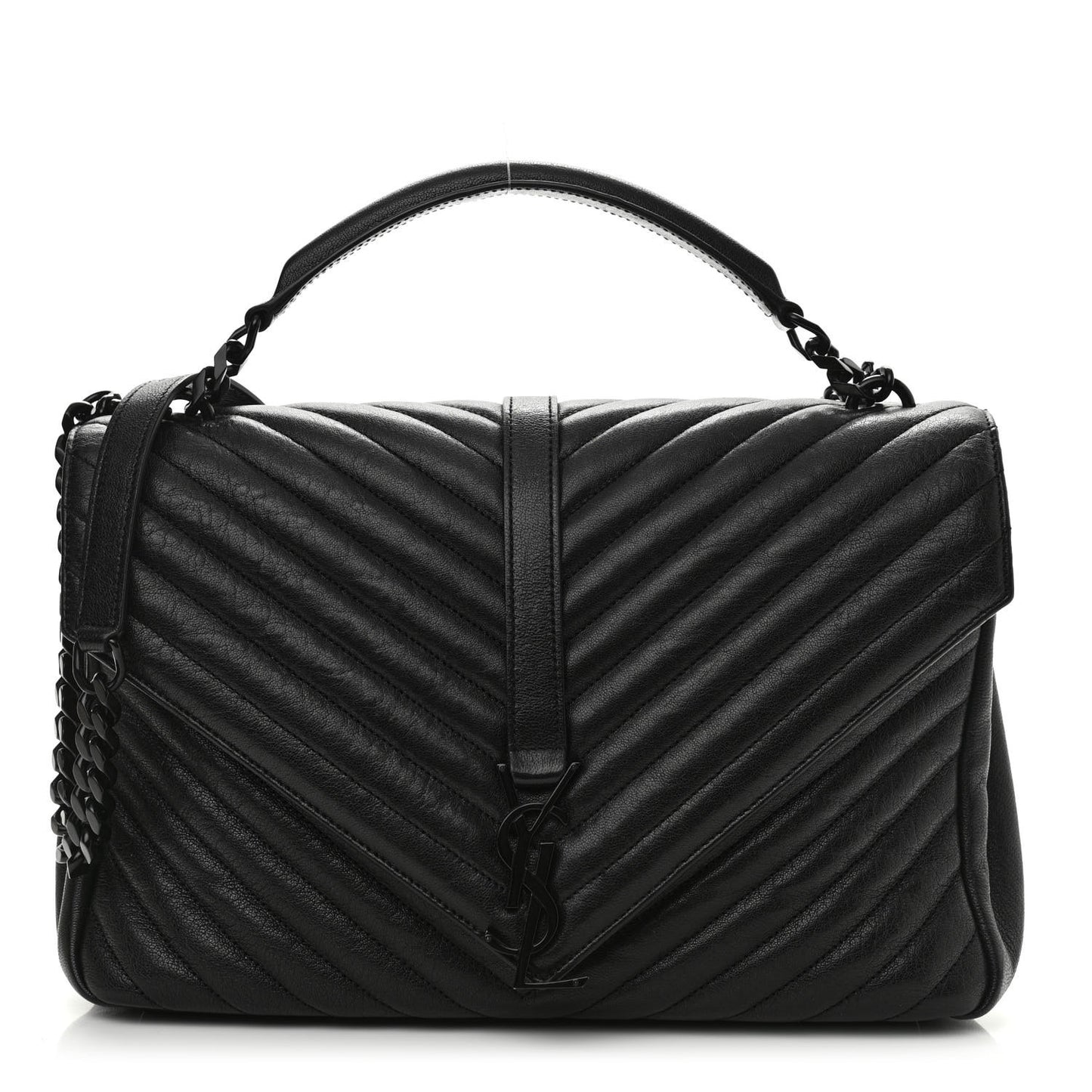 Sheepskin Matelasse Chevron Monogram Monochrome Large College Satchel Black