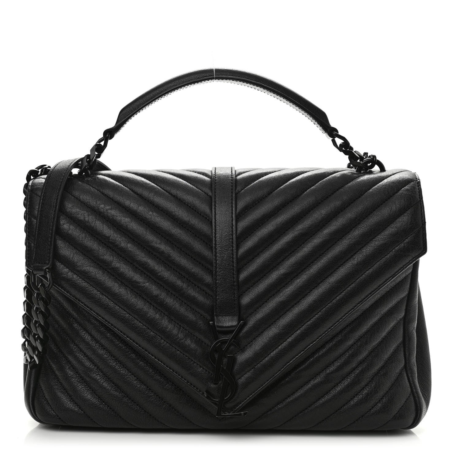 Saint Laurent Sheepskin Matelasse Chevron Monogram Monochrome Large College Satchel Black 1 of 9