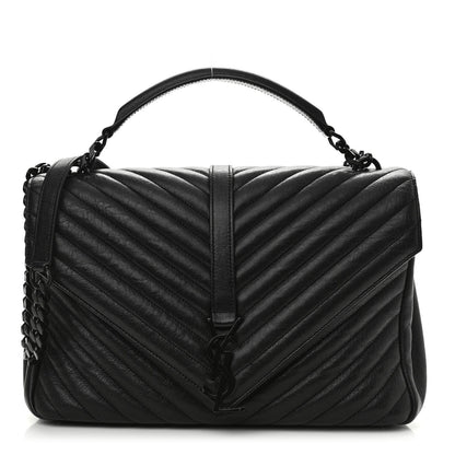 Saint Laurent Sheepskin Matelasse Chevron Monogram Monochrome Large College Satchel Black 1 of 9