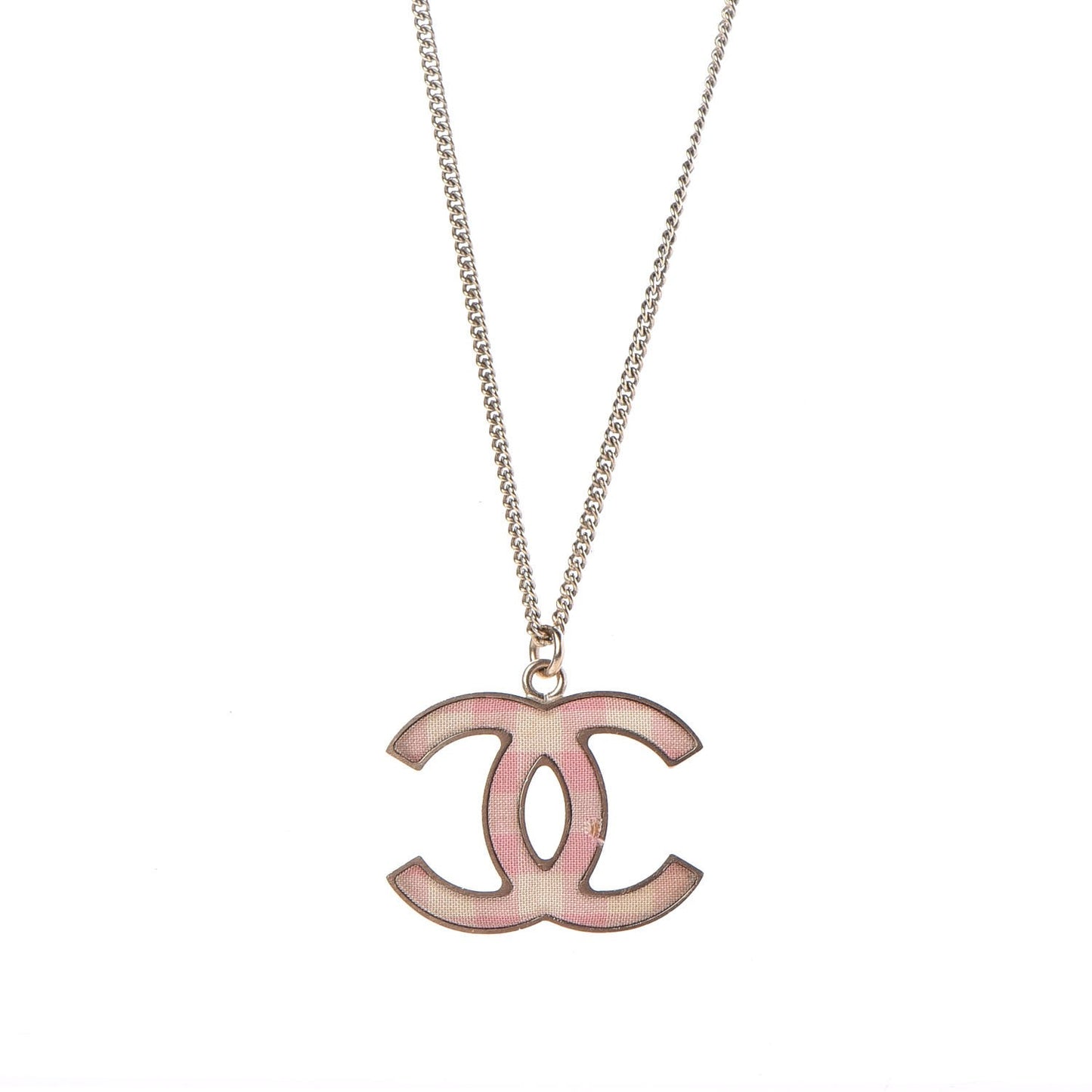 Fabric Plaid CC Necklace Pink