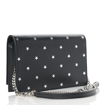 Saint Laurent Calfskin Star Print Monogram Kate Tassel Chain Wallet Black Silver 3 of 9