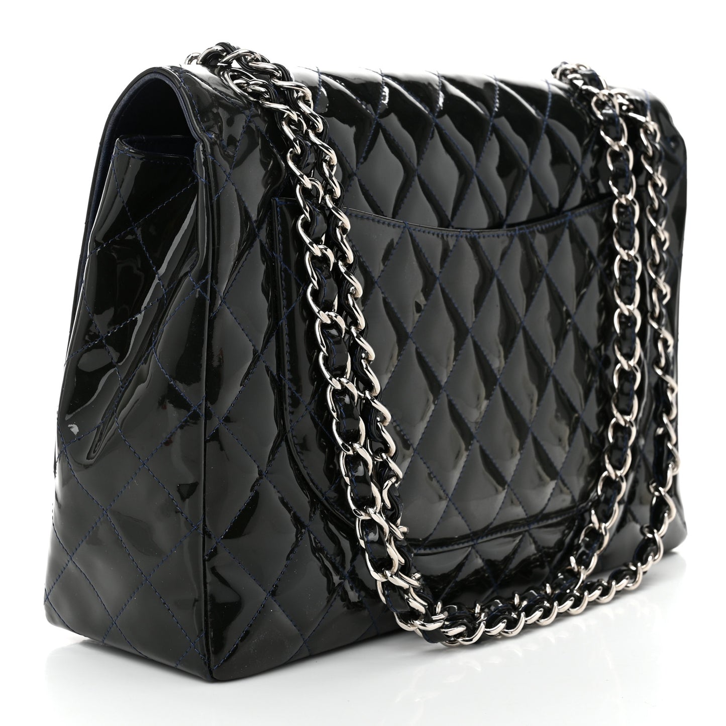 Patent Quilted Maxi Single Flap Blue
