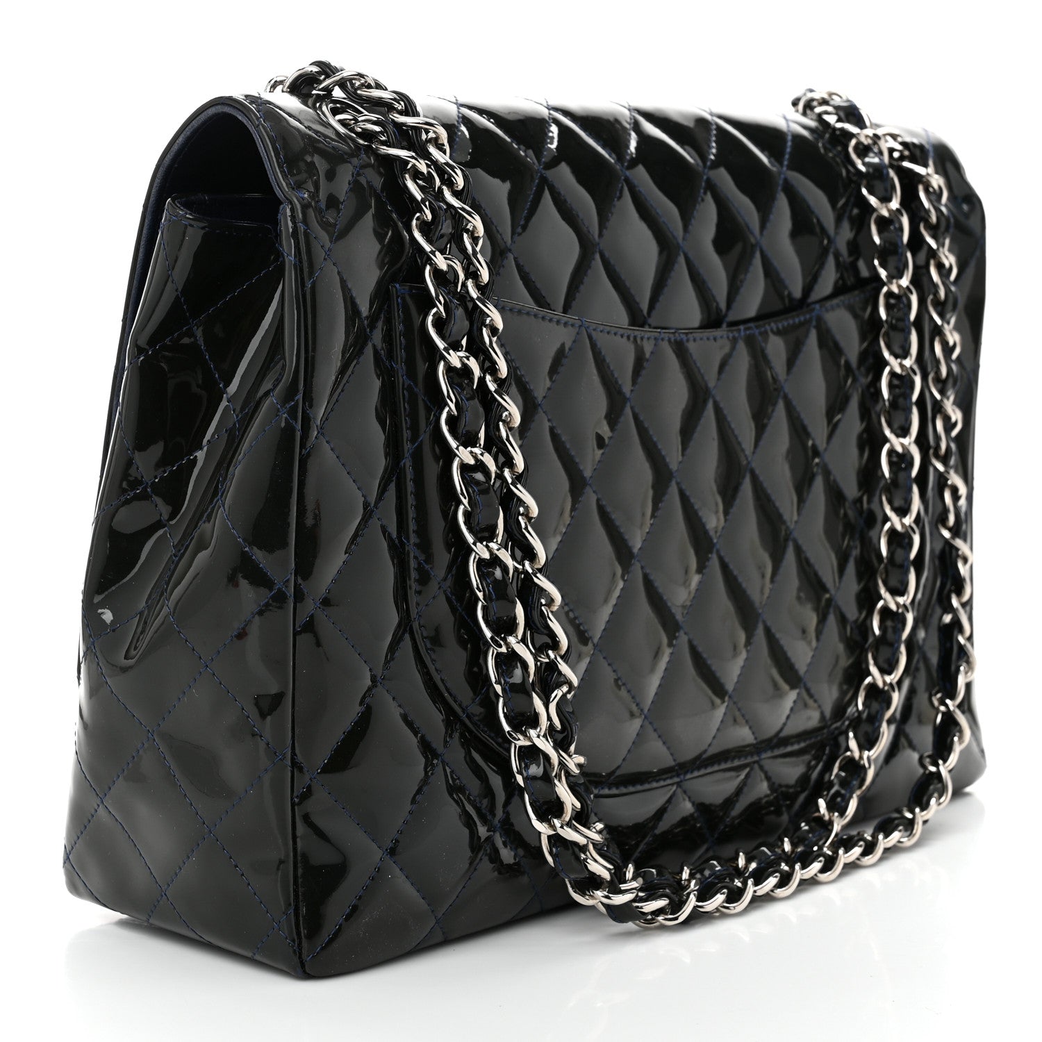 Chanel Patent Quilted Maxi Single Flap Blue 3 of 11