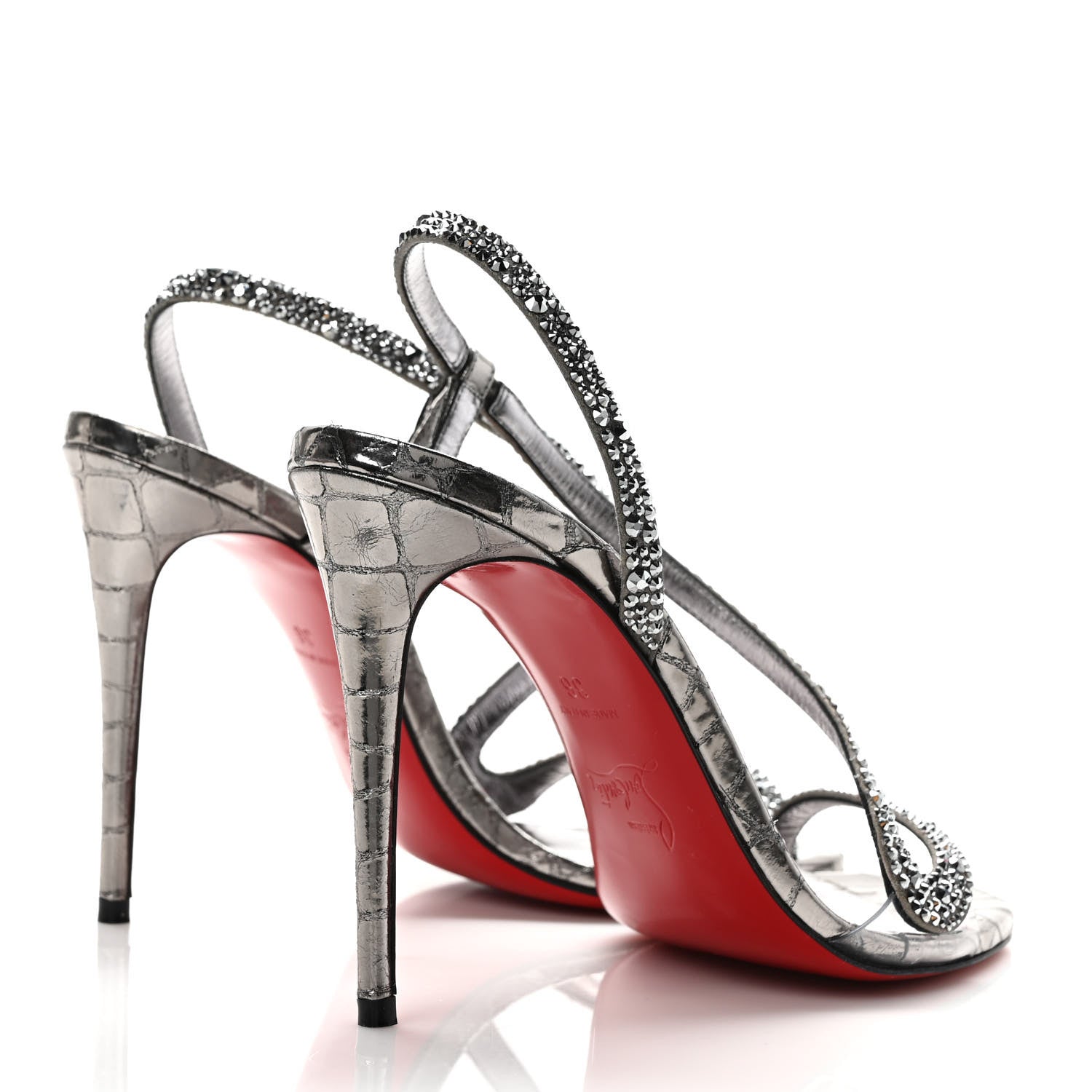 Christian Louboutin Metallic Nappa Embossed Crystal Rosalie 100 Sandals 36 Silver 4 of 8