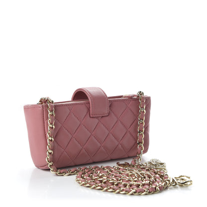Chanel Lambskin Quilted Valentine Charms Mini Phone Holder Crossbody Pink 3 of 10