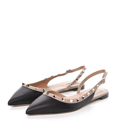 Valentino Garavani Nappa Rockstud Slingback Flats 40 Black Poudre 3 of 9