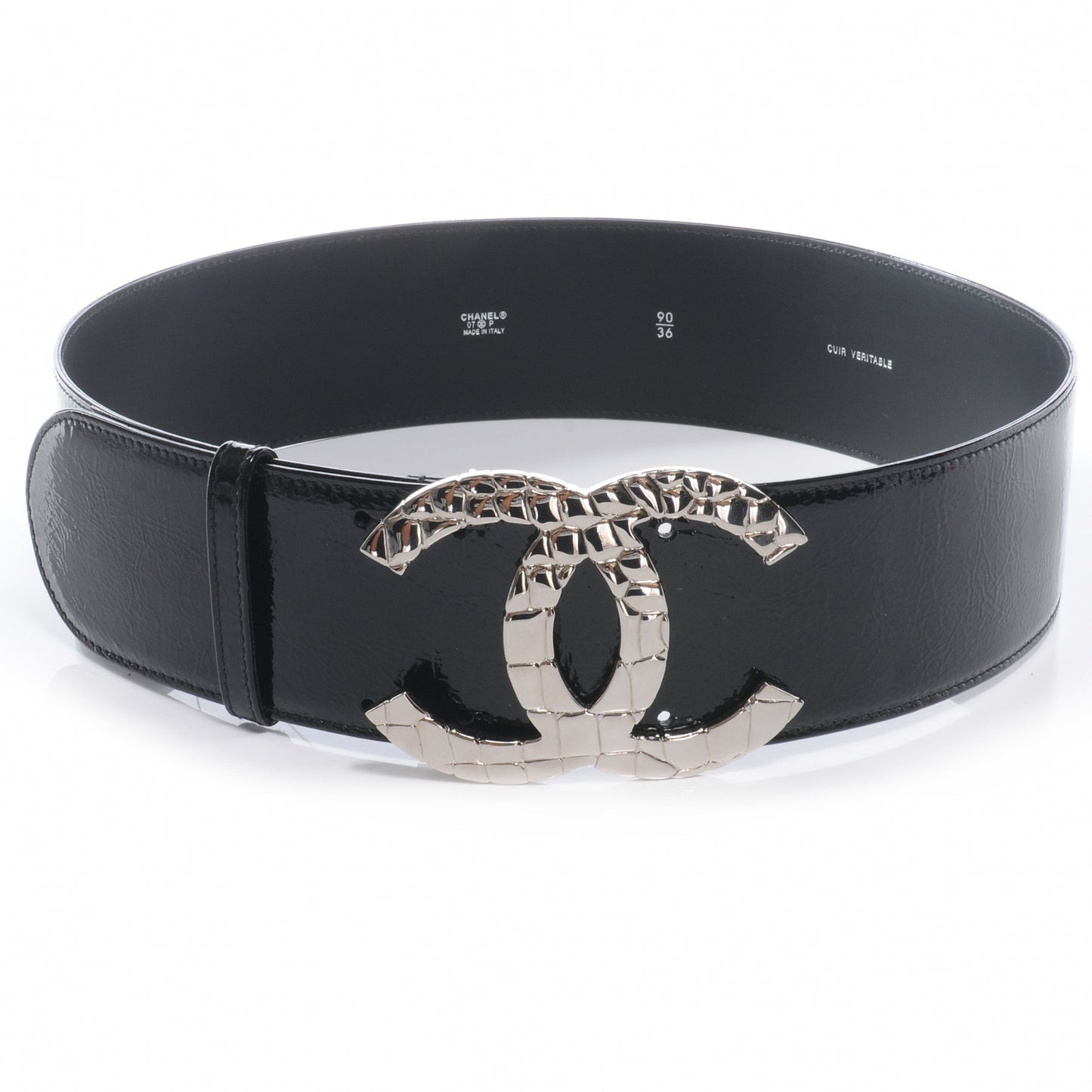 Patent Leather Silver CC Buckle Wide Belt 90 36 Black